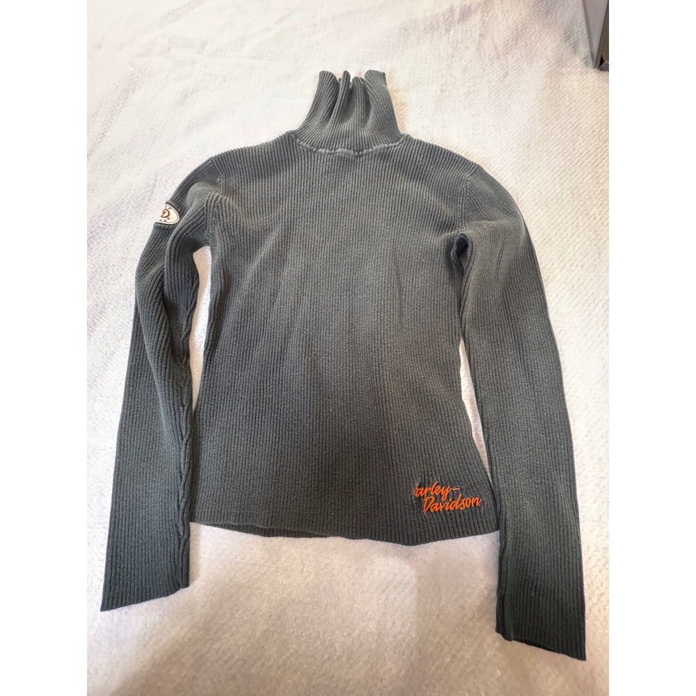 Harley Davidson Womens Ribbed Turtleneck‎ Sweater Gray Cotton XS 99052-07VW